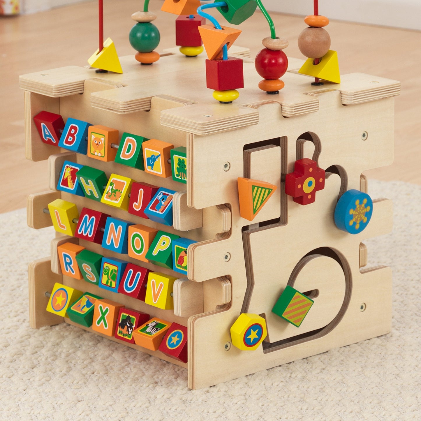 KidKraft Deluxe 5-Sided Wooden Activity Cube for Toddlers and Young Children, Activity Center for 1 Year Old with Bead Maze and Alphabet Letters, Educational Toys for Kids, 63298