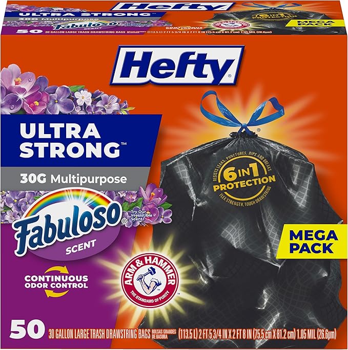 Hefty Ultra Strong 30 Gallon Trash Bags, Large Trash Bags 30 Gallon Size
