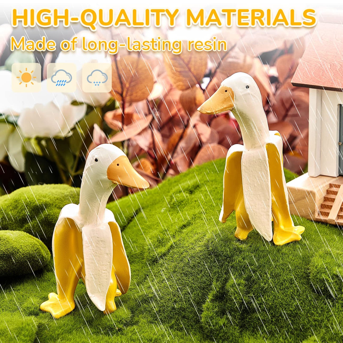 Meooeck 2 Pcs Banana Duck Statue 5.56" Small Garden Decor Resin Sculpture Ornament Creative Yellow White Figurine Funny Gift for Christmas Birthday Indoor Outdoor Yard Lawn Home Office Decorations