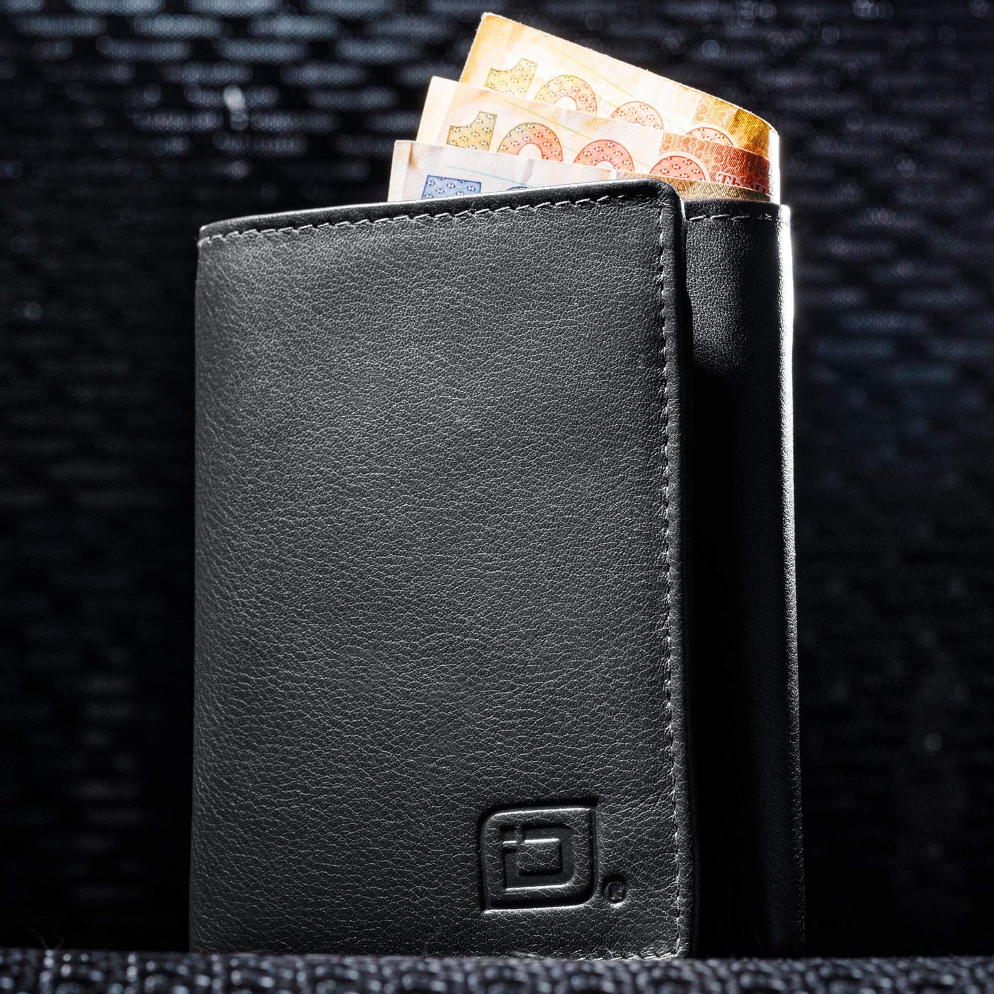 ID Stronghold Men's Leather Trifold Wallet - RFID Blocking - Black Wallet with Gift Box