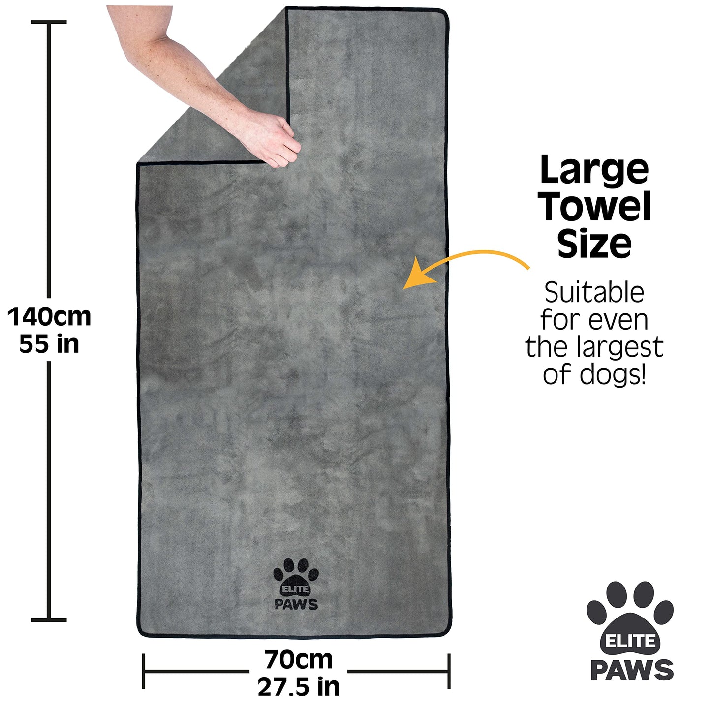 Elite Paws® UK: Ultra-Absorbent Luxury Dog Towel, Thicker Than Most, Super Soft Microfibre, Dries Pets Quickly, Large 140x70cm, Fast-Drying, Doubles as a Cozy Puppy Blanket, Machine Wash & Dry 1 Pack