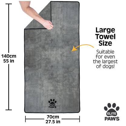 Elite Paws® UK: Ultra-Absorbent Luxury Dog Towel, Thicker Than Most, Super Soft Microfibre, Dries Pets Quickly, Large 140x70cm, Fast-Drying, Doubles as a Cozy Puppy Blanket, Machine Wash & Dry 1 Pack