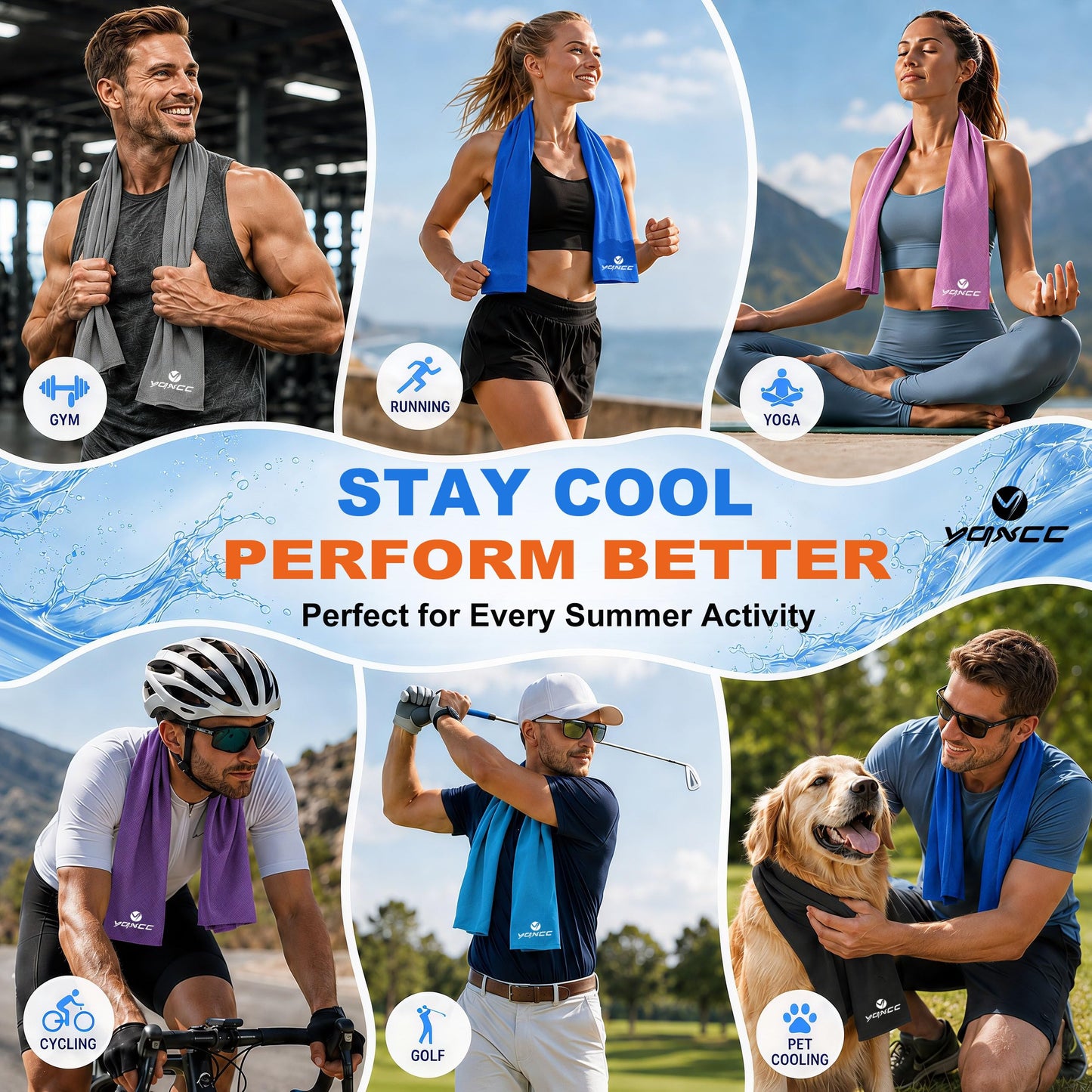 YQXCC Cooling Towels | 4 Pack 47"x12" | Ice Cool for Neck | Microfiber Soft Breathable Chilly | for Yoga, Sports, Golf, Gym, Camping, Running, Fitness, Workout & More Activities
