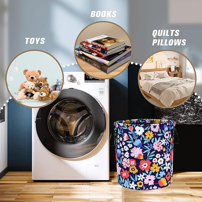 Folk Floral Art Laundry Basket Beautiful Flowers Foldable Oxford Cloth Funny