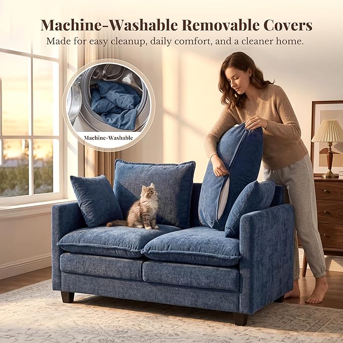 Loveseat Sofa with Cloud 3-Layer Cushion & 27" Deep Seat, Modern Small Couch