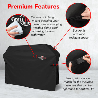 GrillTough Heavy Duty BBQ Grill Cover for Outdoor Grill – Waterproof, Weather Resistant, UV & Fade Resistant with Adjustable Straps – Gas Grill Cover for Weber, Charbroil (147L x 61W x 122H cm)