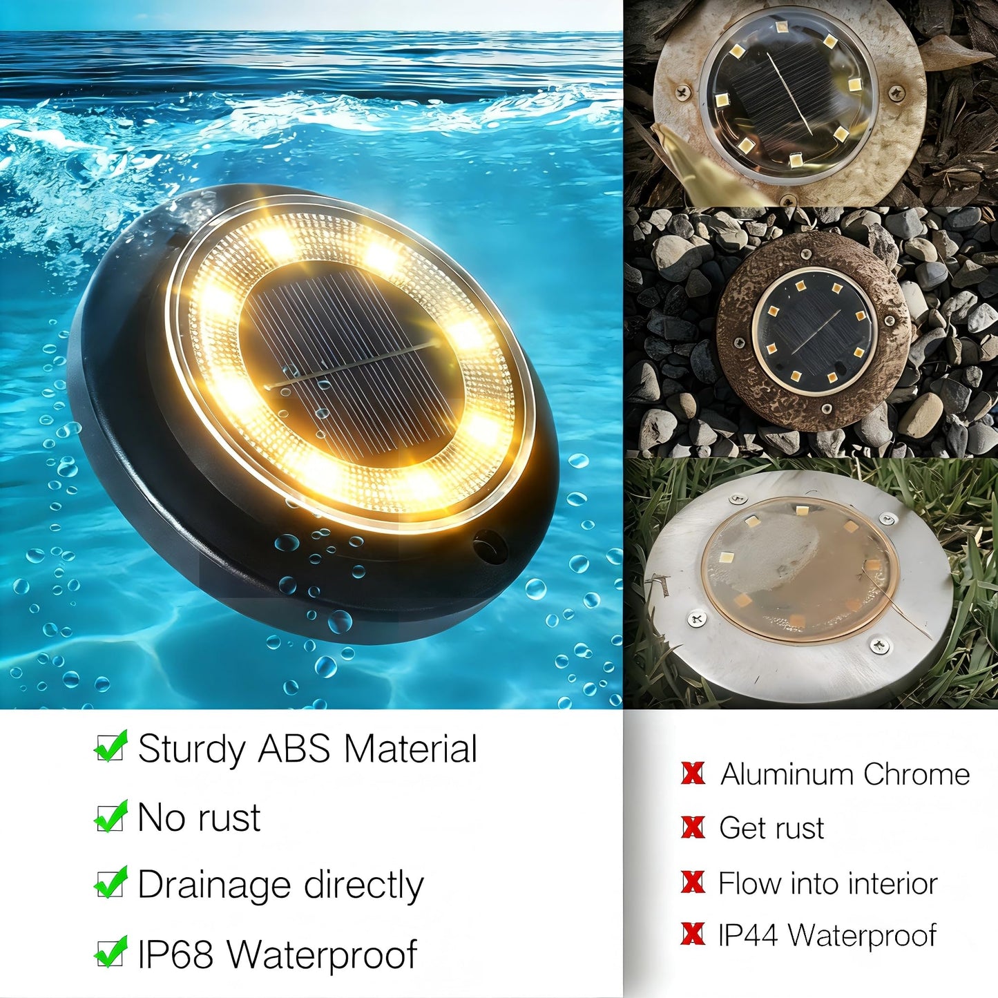 Flacchi Solar Lights Outdoor Waterproof - 2-in-1 Solar Powered Ground Lights Outdoor Solar Disk Light Landscape Light for Deck Step Patio Yard Pathway Walkway Driveway Garden (Warm White, 12 Pack)