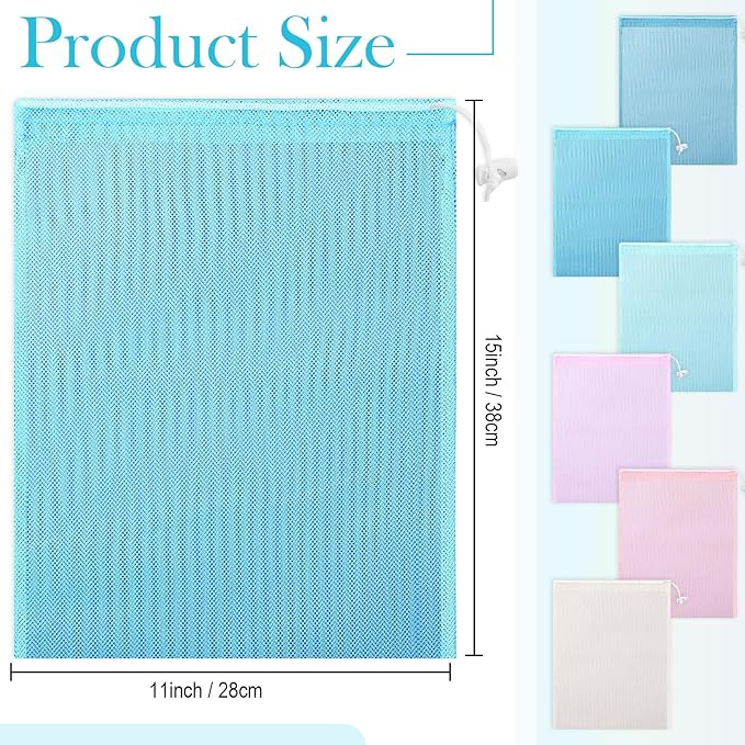 Frienda 6 Pieces Mesh Stuff Sack, 11 x 15 Inch Durable Nylon Drawstring Laundry
