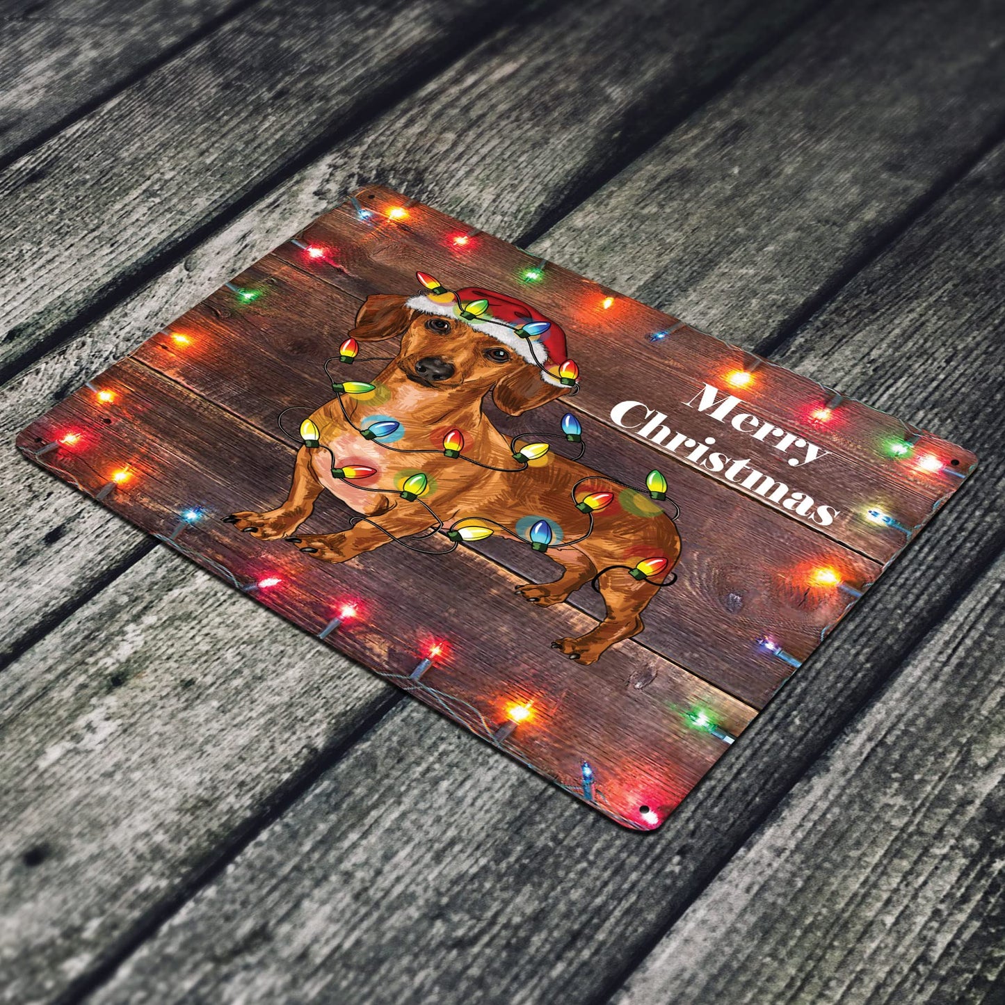 Christmas Dog 12 X 8 Metal Tin Sign Décor Merry Christmas Xmas Winter Wiener Dachshund Elf Reindeer Santa Saint Nick Snow Wreath Gift MS203