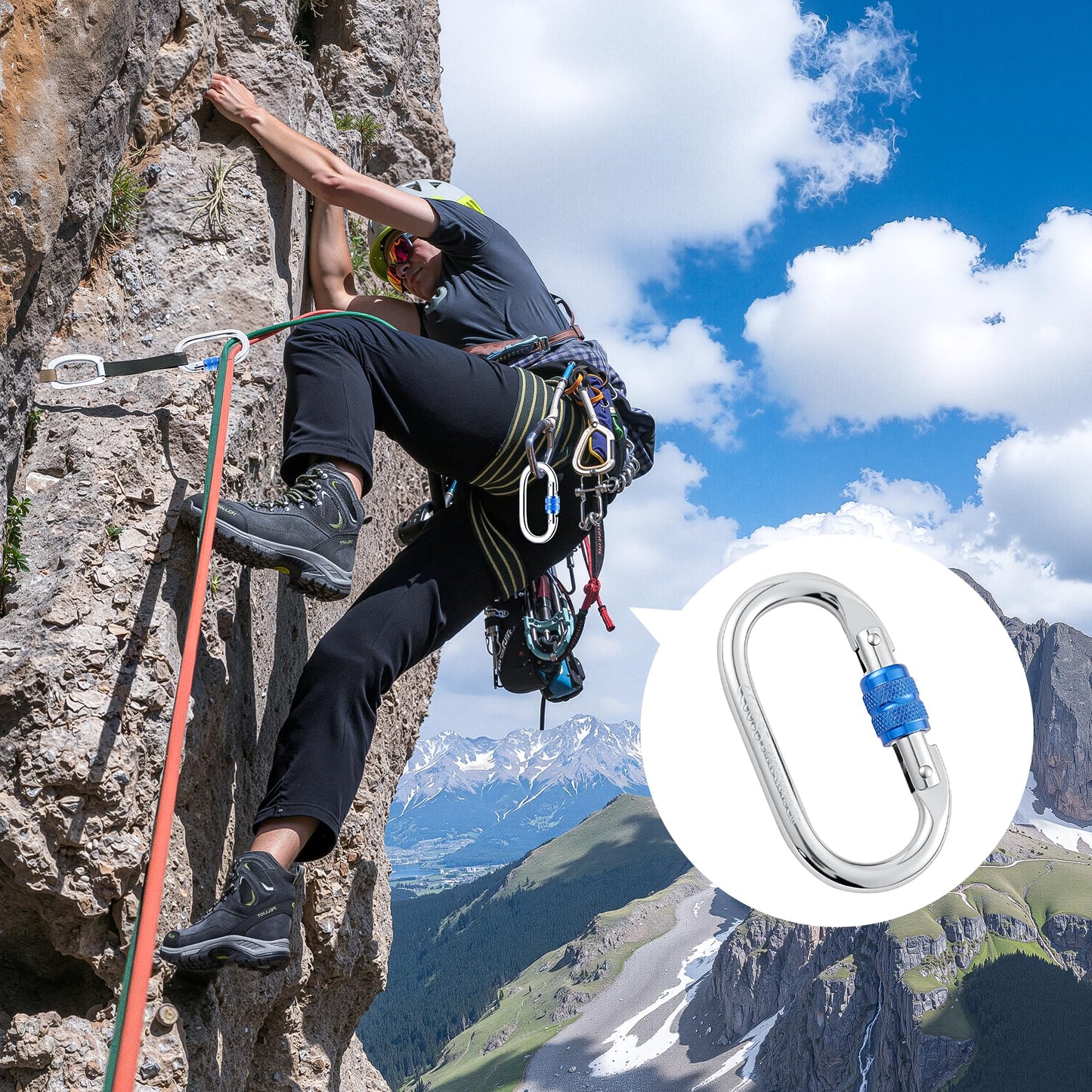 Hopeseily Heavy Duty Climbing Carabiner, Rated 25kN(5620lbs), Screw Locking Carabiner Clip, Oval Shape Carabiner for Rappelling, Hammocks, Aerial Work, Rigging, Rescue, Arborist(2pack, Blue)