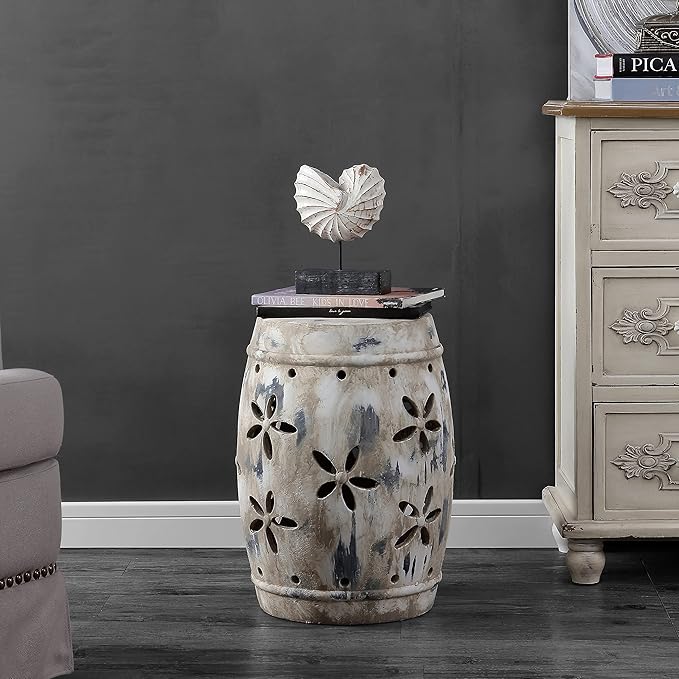 Safavieh Outdoor Collection Ilia Antiqued Cream Garden Stool