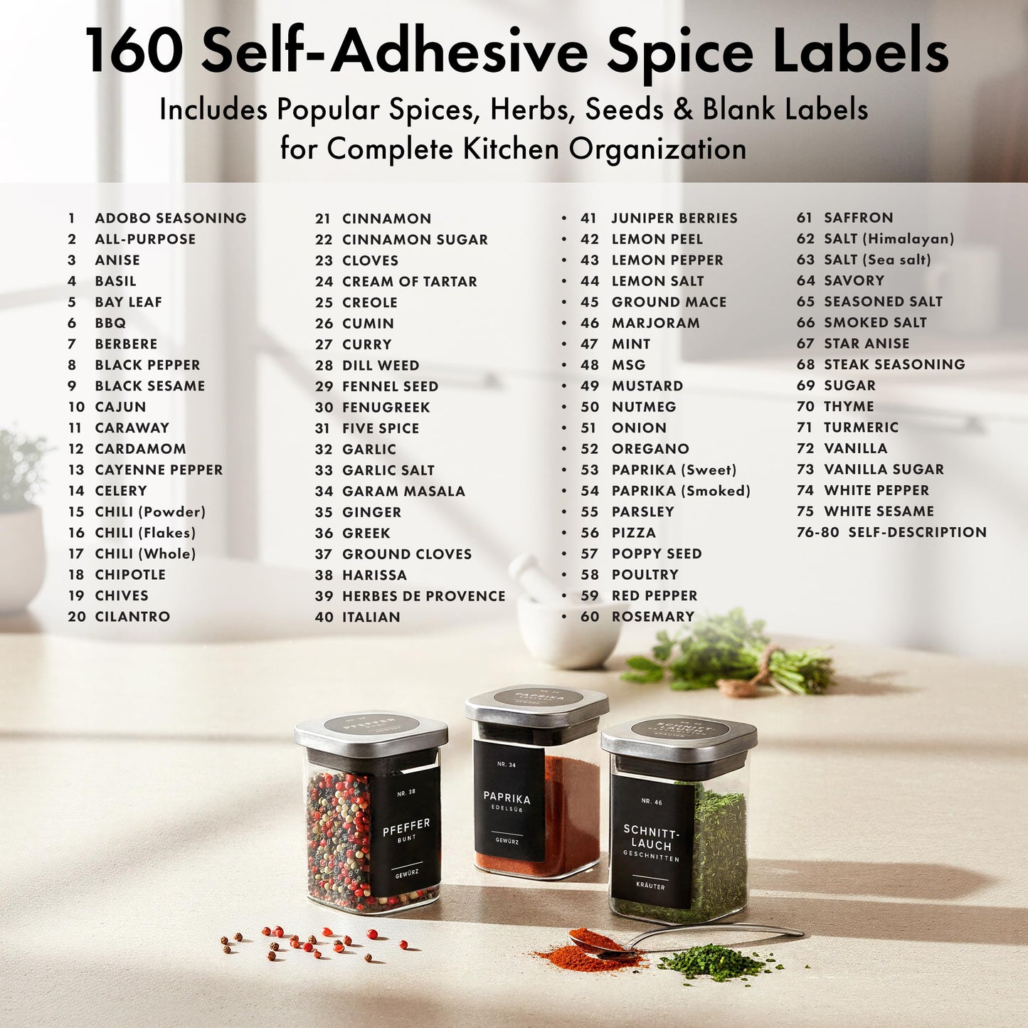 EDELHAUS Glass Spice Jars with Labels and Steel Lids (12 x 6.4oz) Spice Containers with 160 Label, Steel Funnel, Shaker Inserts, Empty Square Seasoning Organizer for Spice Rack, Cabinet, Drawer