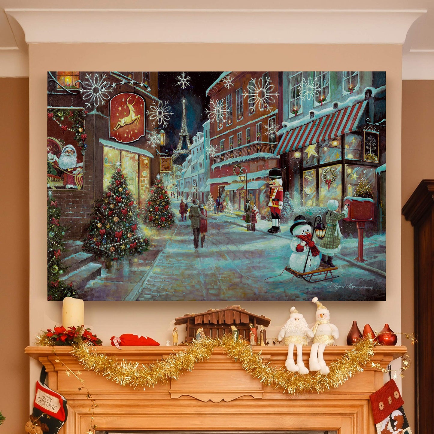 Renditions Gallery Abstract Christmas Art Prints for Home Decor Snowy Paris Christmas Wall Artwork Hanging Prints for Bedroom Dining Living Room Office Home Kitchen Wall Decor - 32"X48" LT18