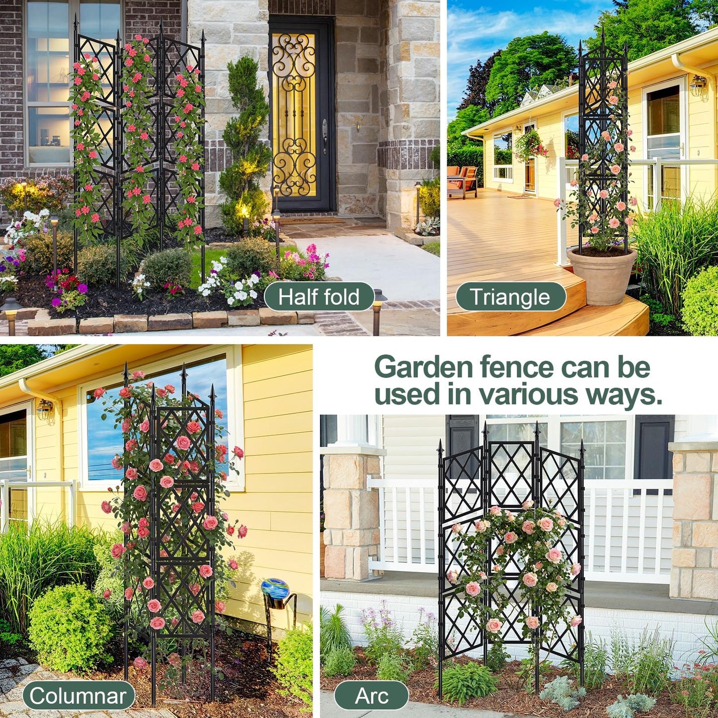 5.25FT Garden Trellis Support Fence,Metal Wall Lattice Climbing Frame for Climbing Plants Outdoor, Black Iron Pipe Fence for Potted Plants Indoor for Ivy Vines Vegetable Flower, Patio, Lawn, Yard
