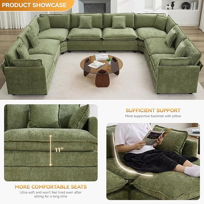 147'' Oversized U Shaped Cloud Sectional Sofa, Chenille Deep Seat Couches