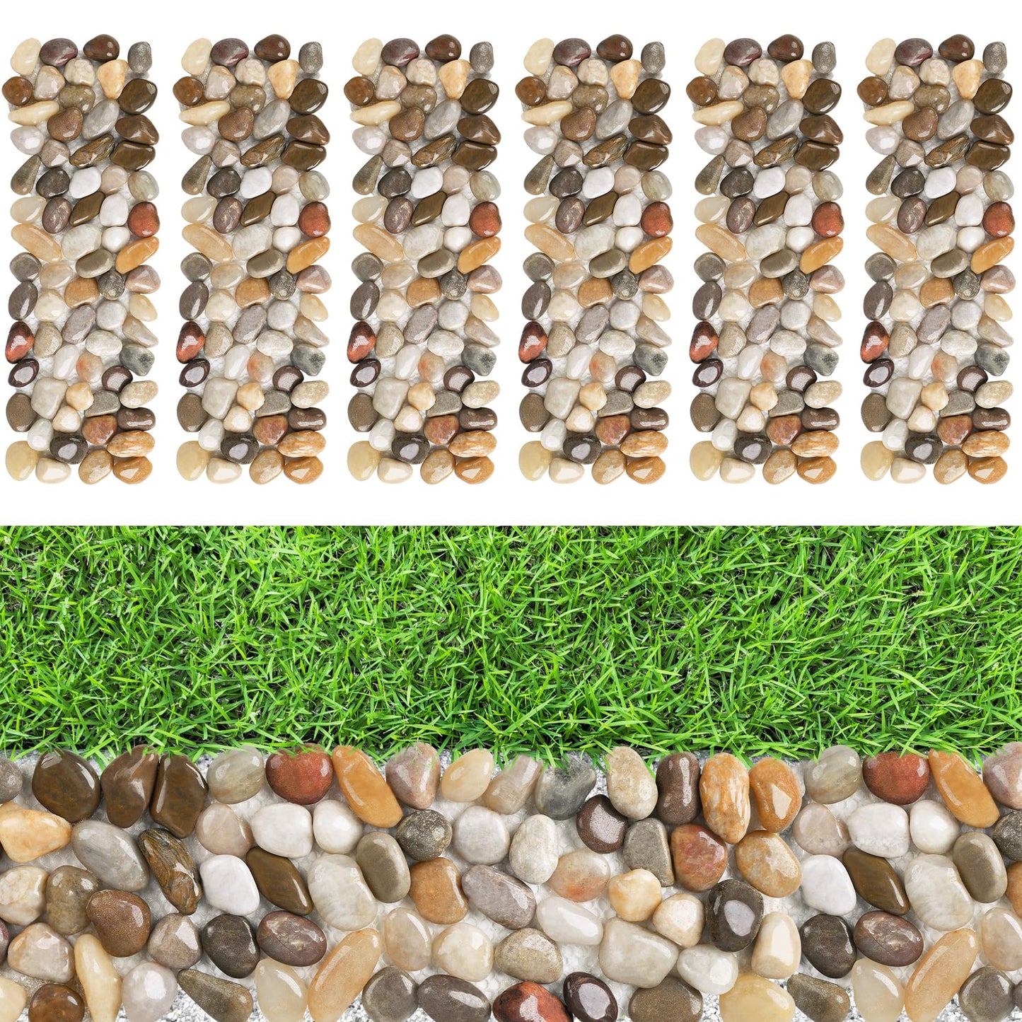 River Rock Stepping Stones Outdoor for Garden Walkway, 6 Pcs 12" L x 4" W Rectangle Shape Paver Step Stones Polished Pebble River Stone Mat for Yard Lawn Patio Pathway Walk Way - Multi-Color