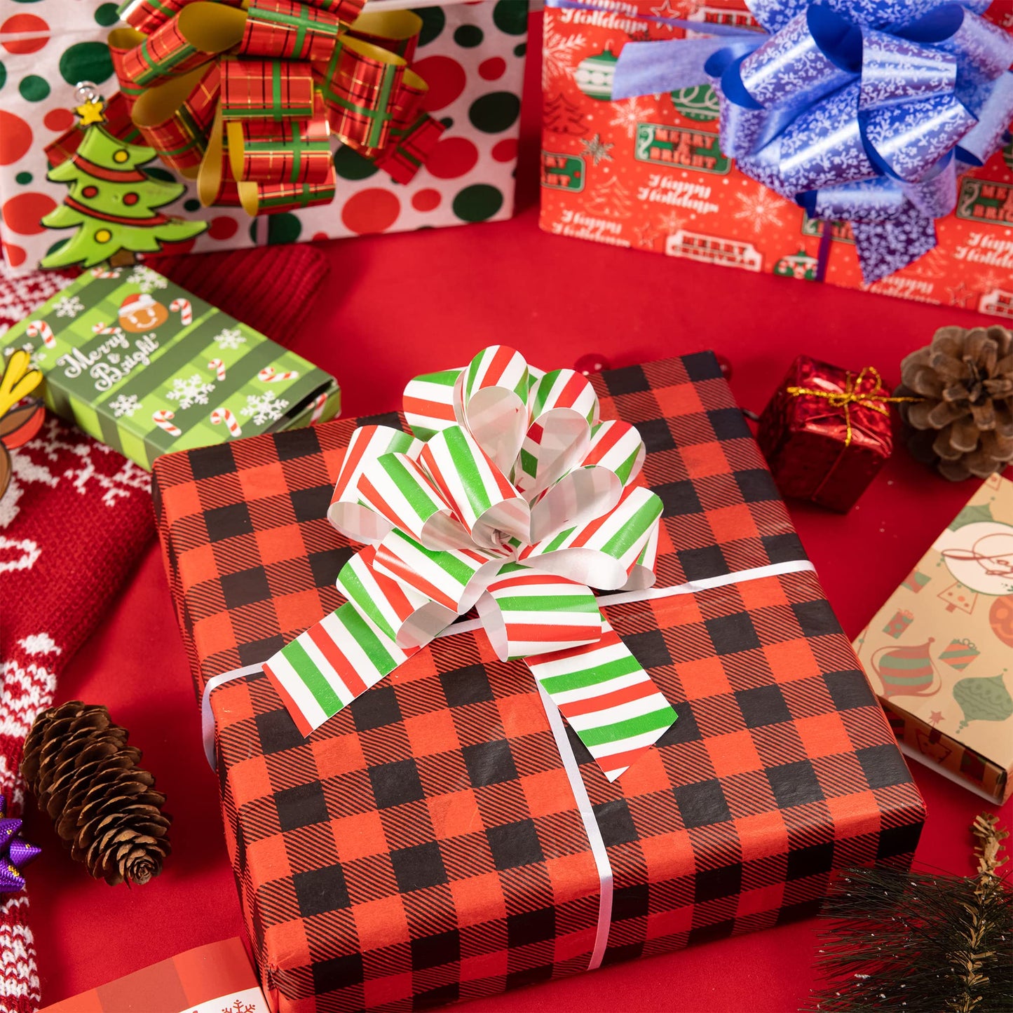 JOYIN 24 PCS Christmas Pull Bows for Gift Wrapping 4.7", Gift Wrap with Ribbon Pull Bows, Easy and Fast Wrapping Accessory for Xmas, Baskets, Wine Bottles, Present, Florist, Bouquet Decoration