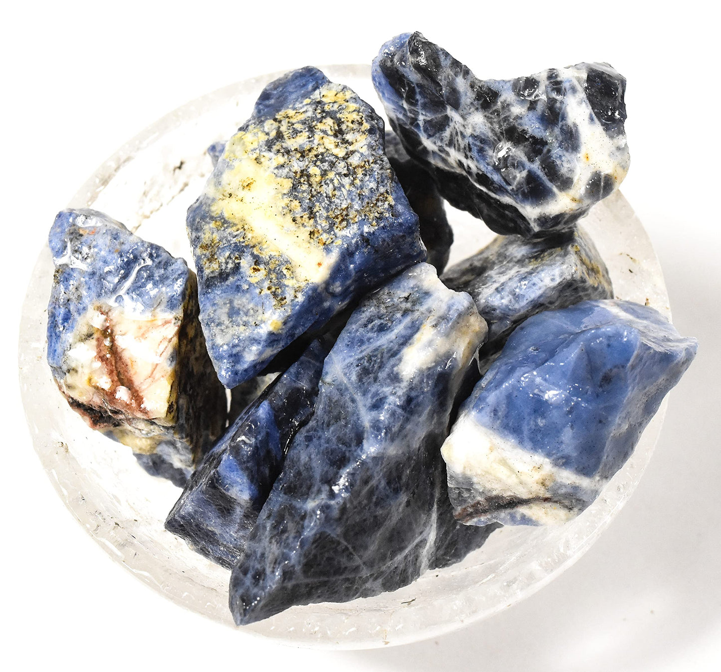 HQRP 5PCs Blue Black White Sodalite Rough Stones UV Reactive Natural Gemstone Quartz Crystal Mineral Raw Specimens - Brazil