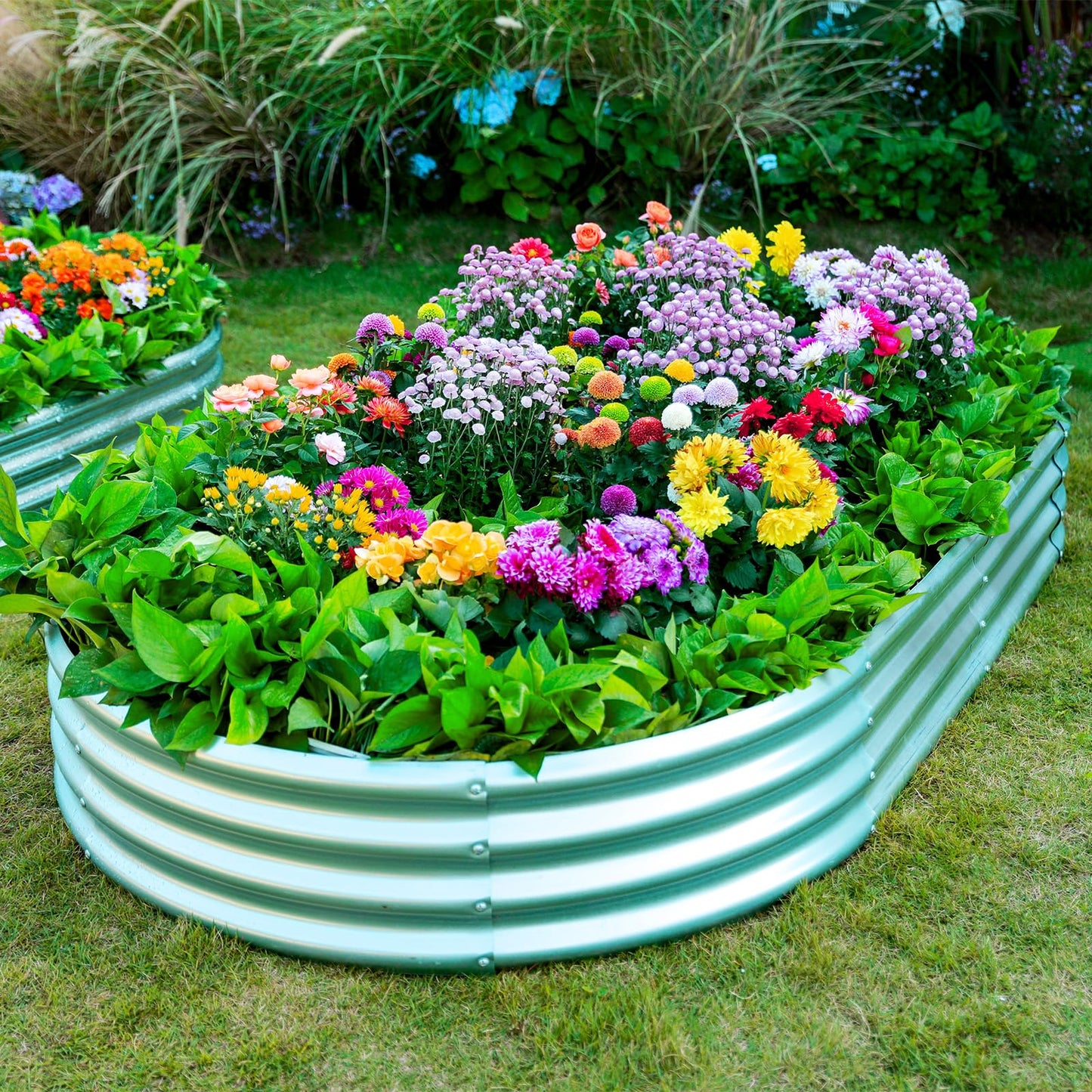 AHEONLAR 2pack 6×3×1ft Raised Garden Bed，Outdoor Galvanized Planter Boxes, Oval Large Metal Raised Garden Beds for Vegetables