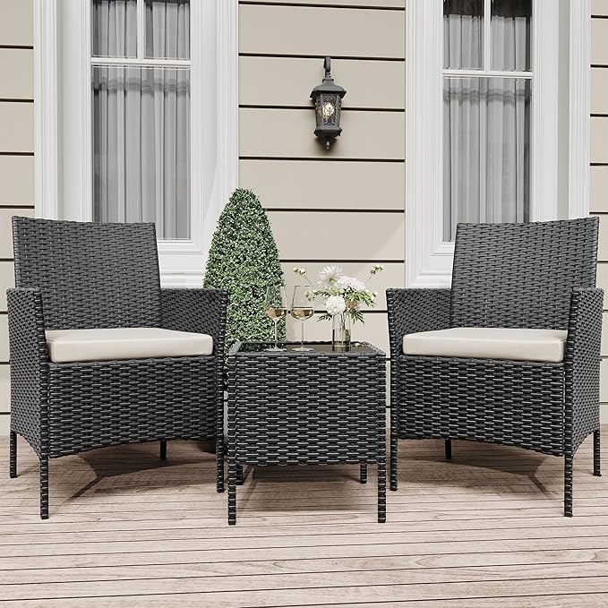 GarveeLife 3 Piece Patio Furniture Set, Rattan Outdoor Furniture