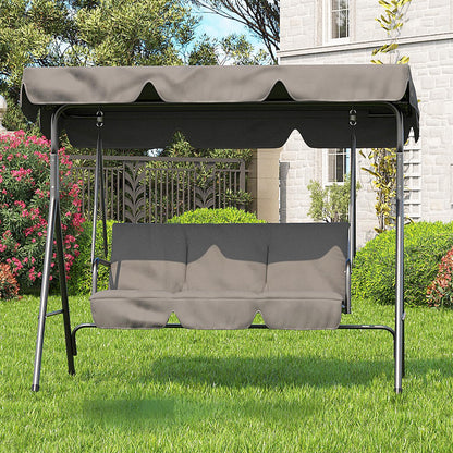 3 Seat Outdoor Porch Patio Swing with Stand and Adjustable Canopy, 800lbs Patio Chairs Porch Swing with Adjustable Tilt Shade for Blackyard Garden Deck, Grey