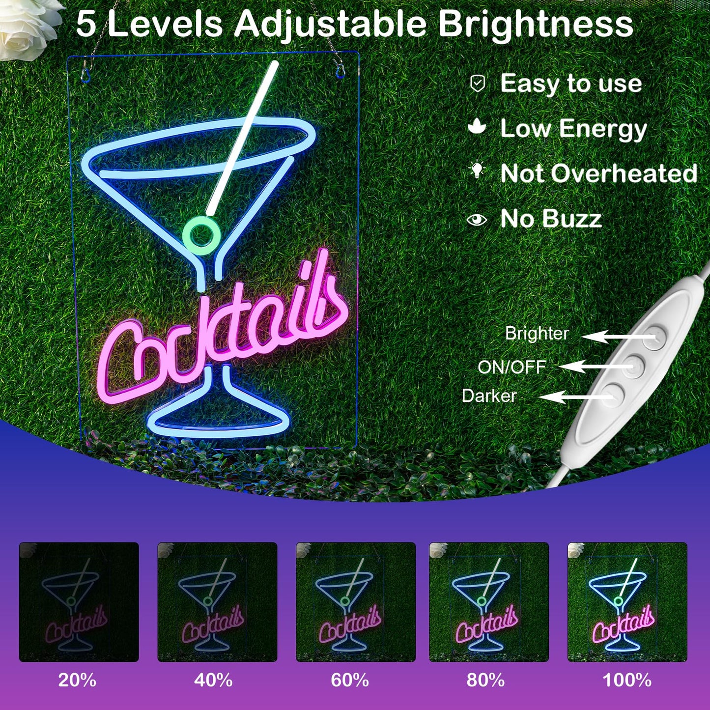 LUCUNSTAR Cocktails Neon Sign Drinks LED Signs Cocktail Glass Shaped Neon Lights LED Drinking Signs Martini Light Up Sign for Wall Decor Man Cave Blue Wine Glass Light for Bar Shop Night Club