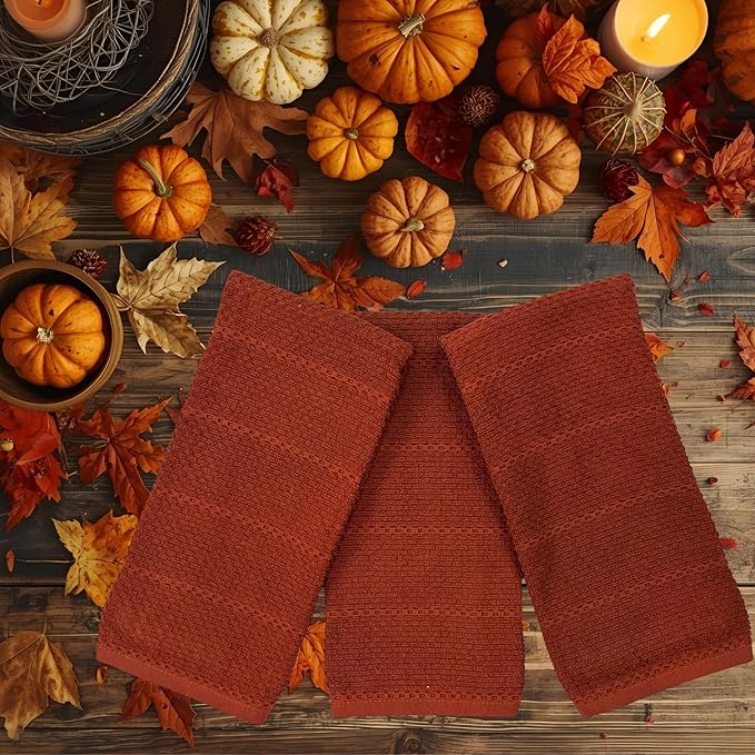 Maroon Rust Cinnamon Kitchen Hand Dish Towels: Oversized 28" x 18", 100% Cotton