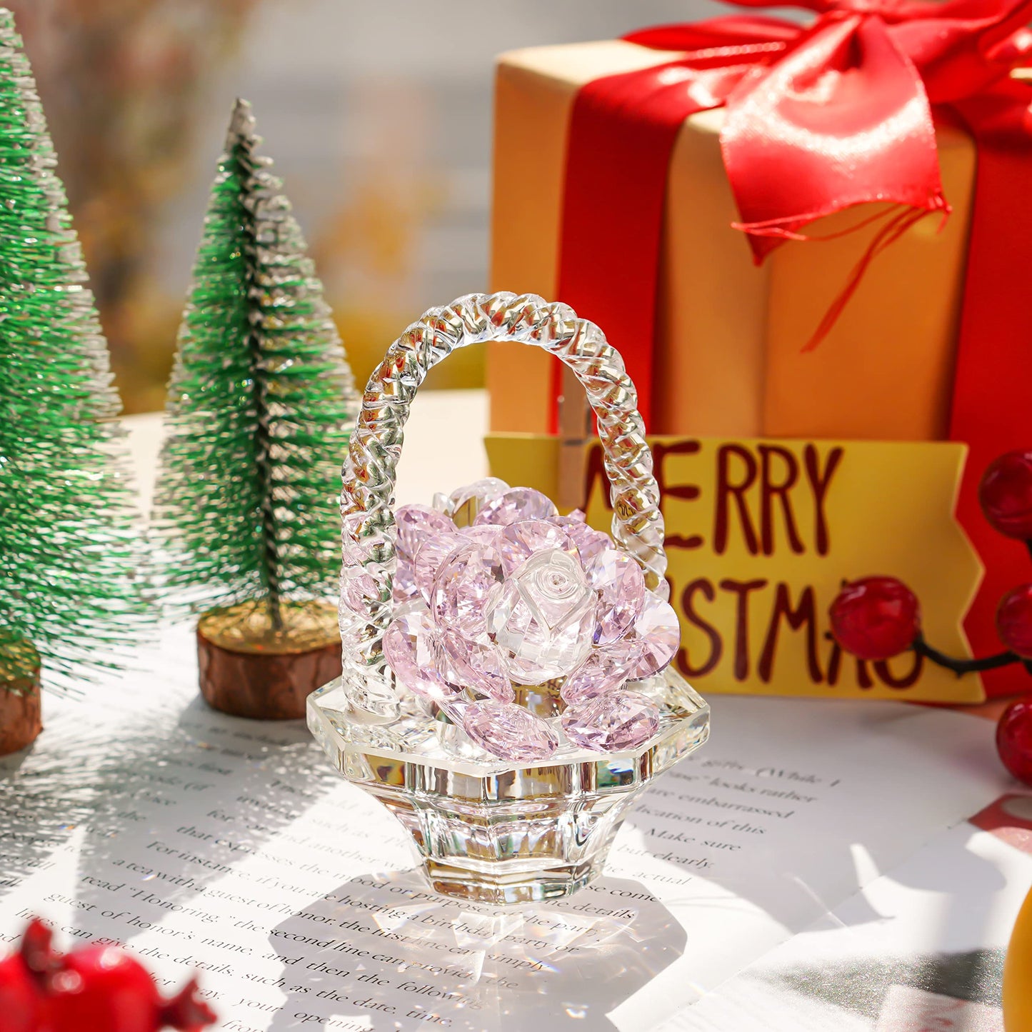 Crystal Rose Flower Figurine Handcrafted Glass Gift for Women