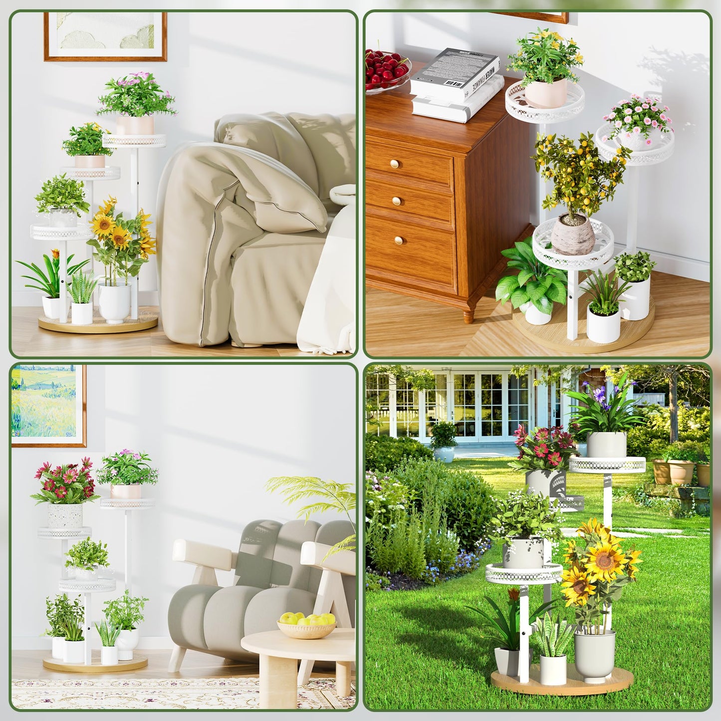 NQW Tall Plant Stand Indoor Outdoor, Corner 3 Tier Metal Flower Pot Stands,Heavy Duty Plant Shelf for Living Room Bedroom Balcony