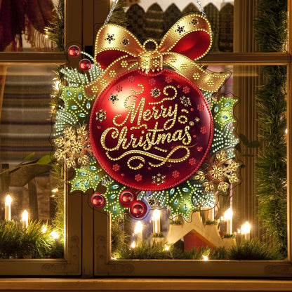 DIY Diamond Art Painting Wreath Kits，Special Shaped Rhinestone Hanging Ornament Diamond Art Window Pendants for Gift Home Garden Wall Hanging Kits,Double Sided (Merry Christmas)