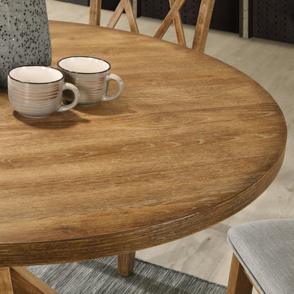 Roundhill Furniture Windvale Cross-Buck Wood 5-Piece Dining Set, Brown