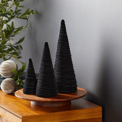 Your Heart's Content Black Velvet Trees Set of 3, Handcrafted Mantel Decor, Christmas Tree Tablescape, Holiday Table Centerpiece, Minimalist Shelf Sitter, Elegant Gift for (Black)