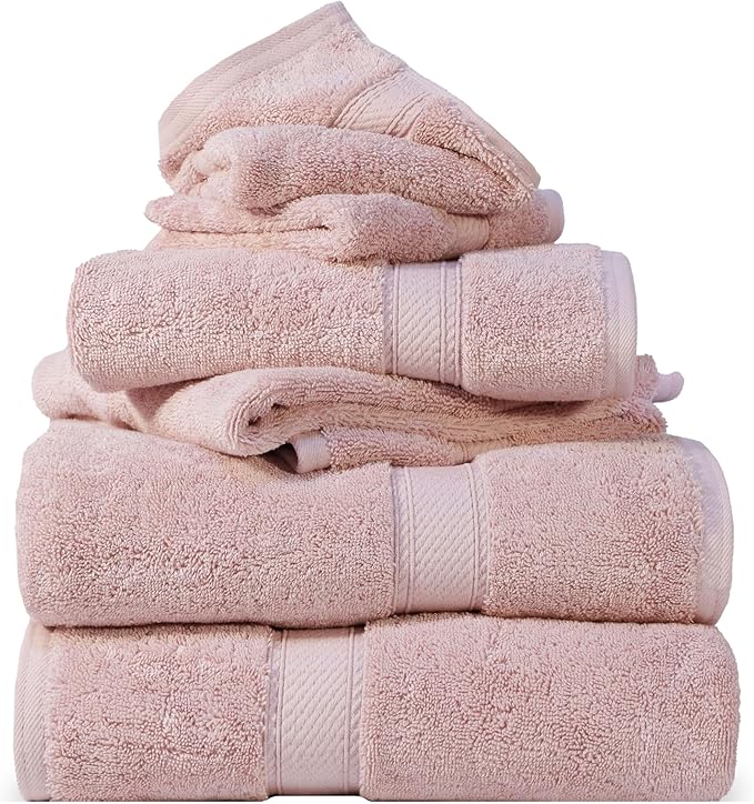 SUPERIOR Egyptian Cotton Pile 6 Piece Towel Set, Includes 2 Bath, 2 Hand
