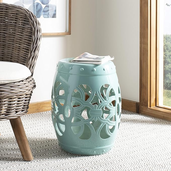 Safavieh Imperial Vine Ceramic Decorative Garden Stool, Light Blue