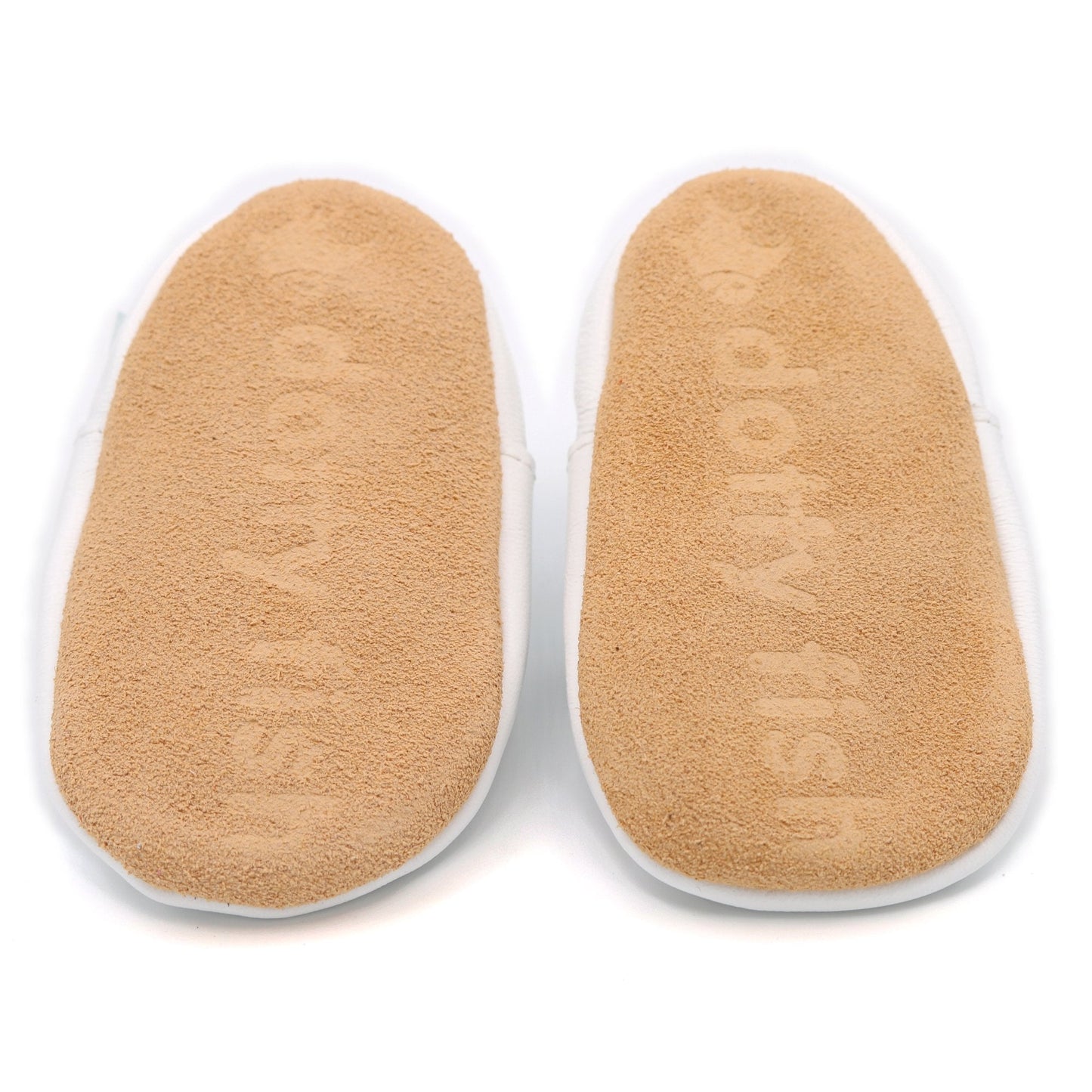 Dotty Fish Girls Soft Leather Baby and Kids Barefoot Shoes. Non-Slip Suede Soles. Elasticated Ankles, Podiatry Approved, Breathable, Lightweight & Flexible - White & Pink Hearts 12-18 Months