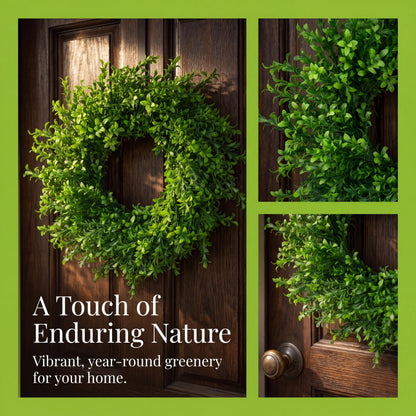 Koimiao Artificial Boxwood Wreath, Spring Wreath for Front Door, Realistic Green Wreath for All Seasons Farmhouse (Green-02)
