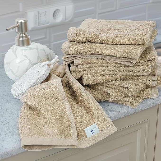 Tens Towels Pack of 24 Washcloths, 12 x 12 Inches, Lighter Weight, Quick to Dry