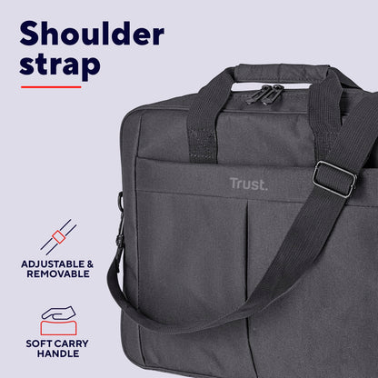 Trust Primo Laptop Bag 16 Inch, Work Bag with Padded Interior, Adjustable Shoulder Strap, Dual Metal Zippers, Messenger Bag for Business, Notebooks, Macbook - Black
