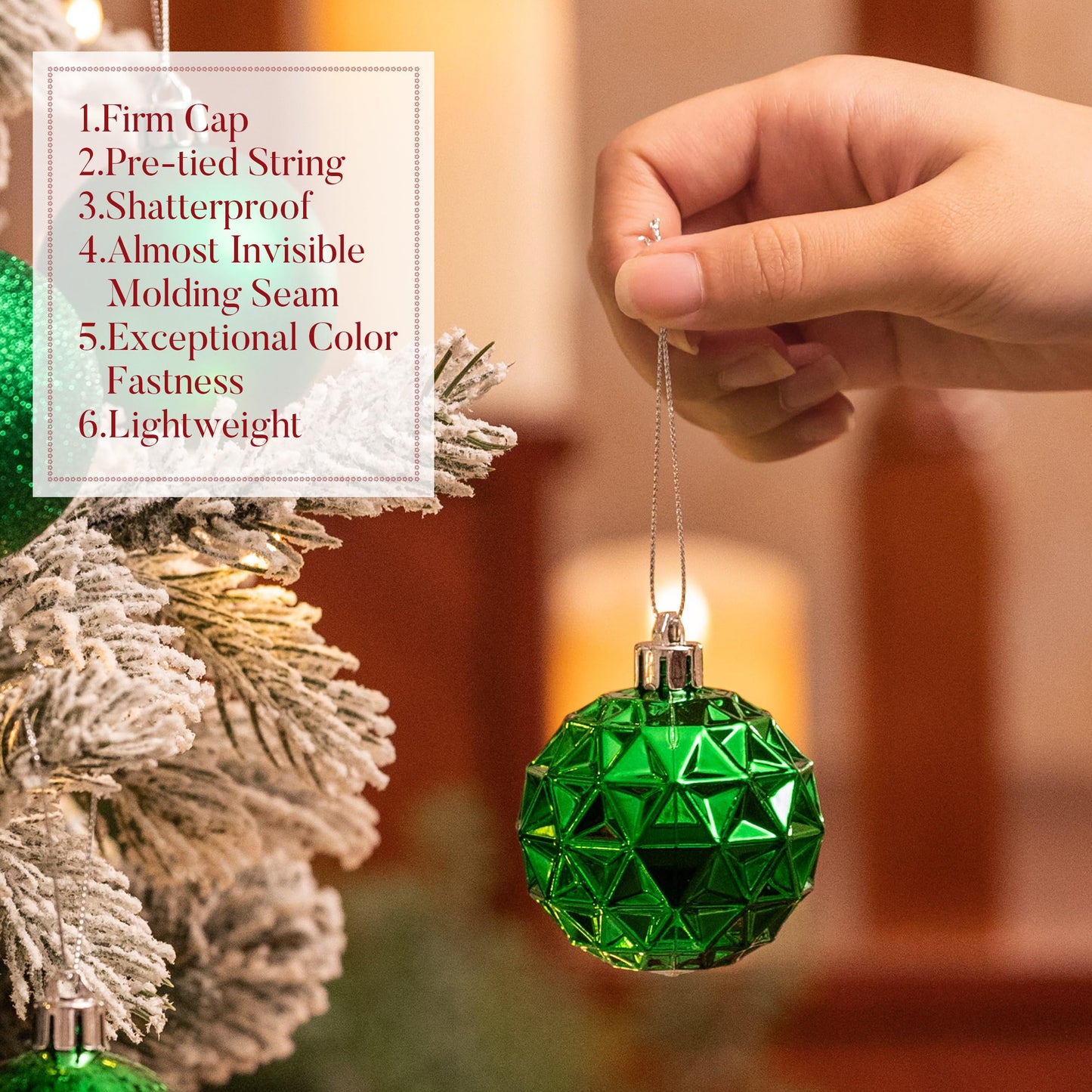 Valery Madelyn Christmas Tree Decorations Ornament Set, 50ct 2 Inches Emerald Green Shatterproof Christmas Ball Ornaments Hanging Xmas Holiday Party Decor
