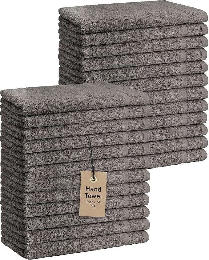 Basic Hand Towels 16x26 Inches – Bulk Pack of 24 – Grey Color – Soft and