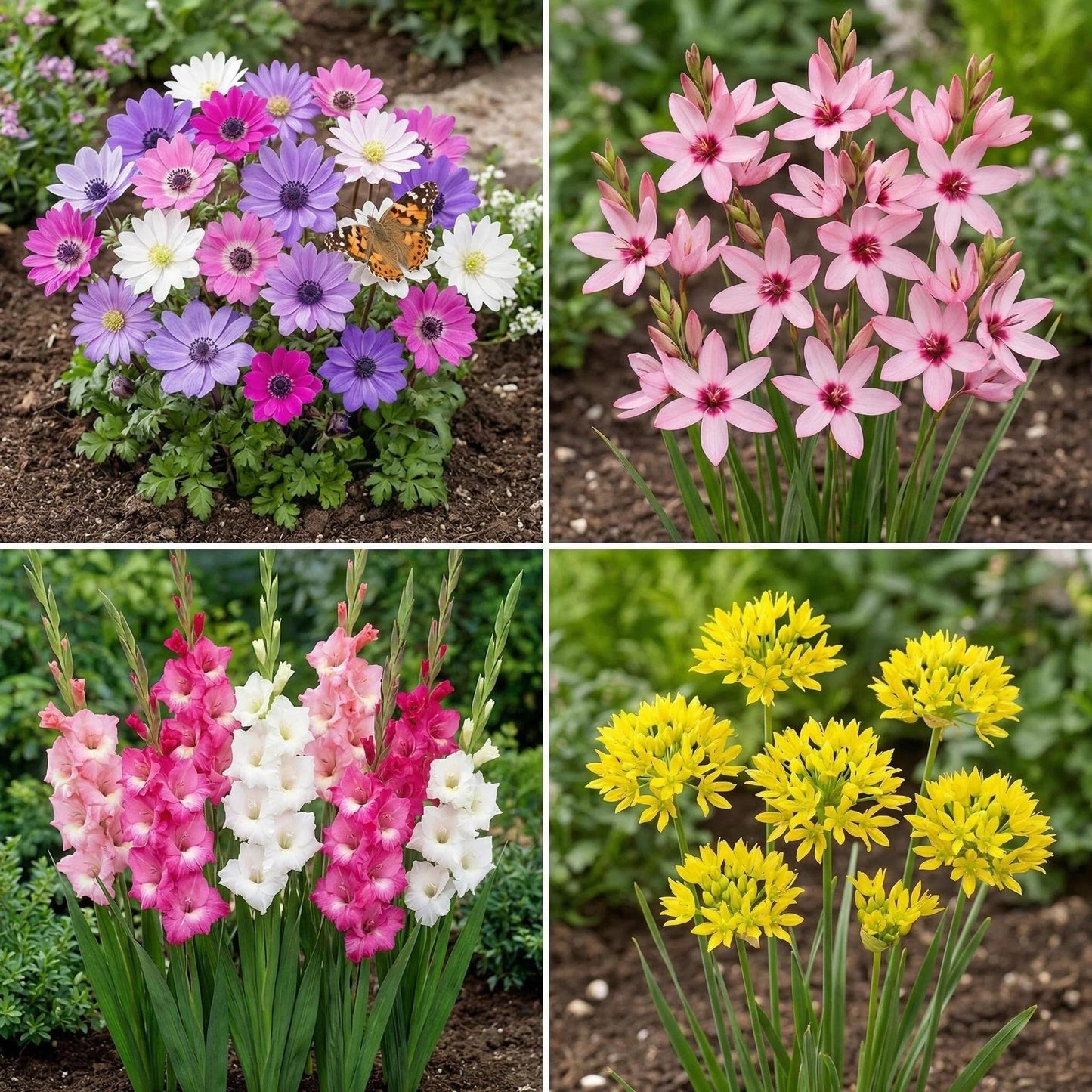 100 Premium Bulbs for Spring and Summer Flower Mix – Anemone, Gladiolus, Allium & Ixia – Easy-Grow Perennial Garden Flowers – Attracts Bees, Butterflies & Hummingbirds – Outdoor Planting