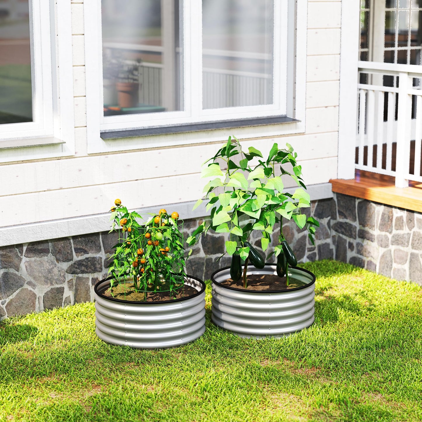 Outsunny Galvanized Raised Garden Bed Set of 2, Planters for Outdoor Plants with Safety Edging, Easy-to-Assemble Stock Tanks for Growing Flowers, Herbs and Vegetables, 3' x 3' x 1.4', Silver