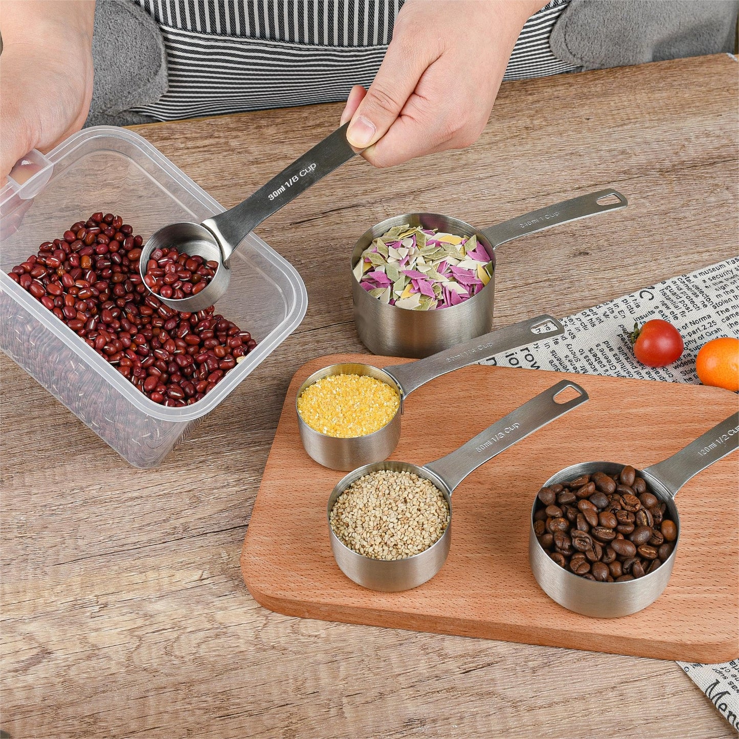 18/8 Stainless Steel Measuring Cups and Spoons Set of 11, Metal Measuring Cups with 1/8 Measuring Cup Set, Dry Measure Cup and Spoon Set for Kitchen and Baking