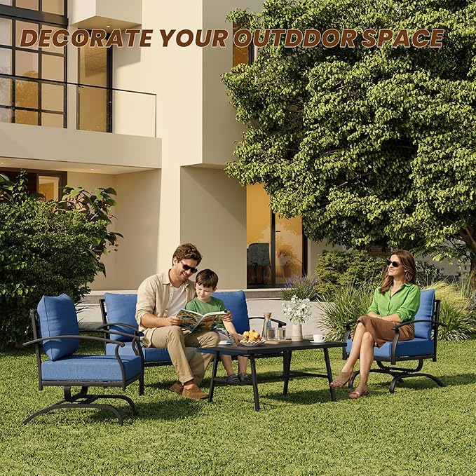 ALAULM 4 Piece Patio Furniture Set, Outdoor Metal Patio Furniture