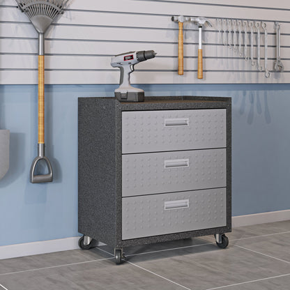 Manhattan Comfort Fortress Collection Convenient Durable Mobile Garage Chest Great for Tools and Supplies, Dark Charcoal Gray/Silver