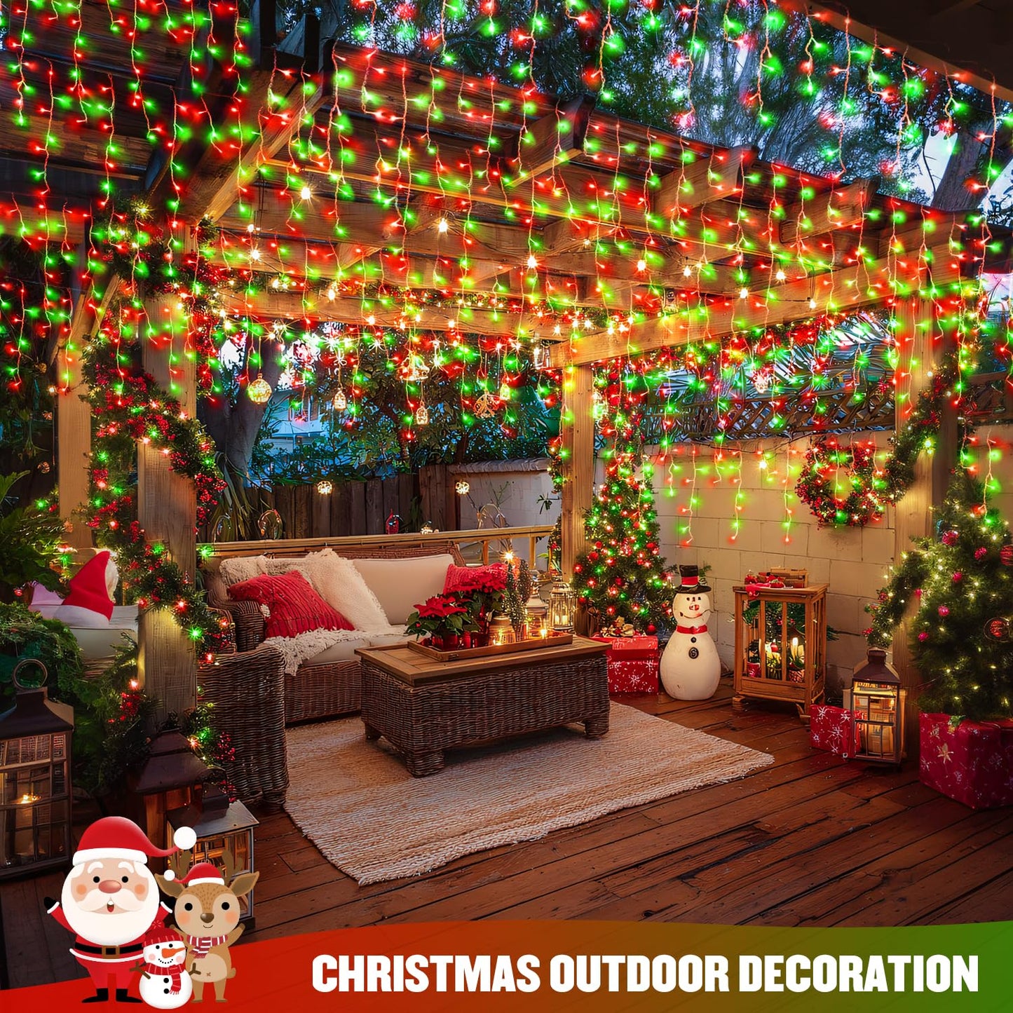JMEXSUSS 400 LED Red and Green Icicle Lights Outdoor, 38.8ft Christmas Icicle Lights Plug in, Hanging Outdoor Indoor for Christmas House Party Holiday Decorations