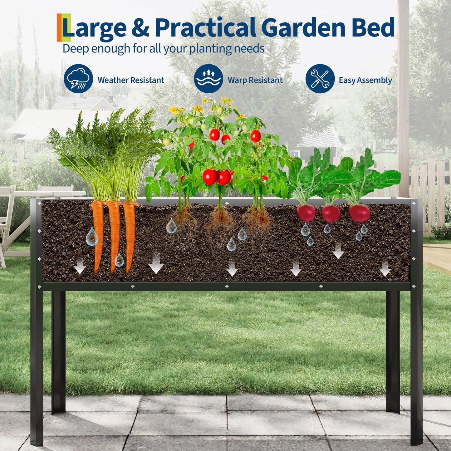 Garvee Galvanized Raised Garden Bed with Legs, 50×17×32 in Large Elevated Planter Box for Outdoor Plants, Sturdy Metal Raised Garden Beds for Vegetables, Flowers & Herbs, Backyard, Patio, Black