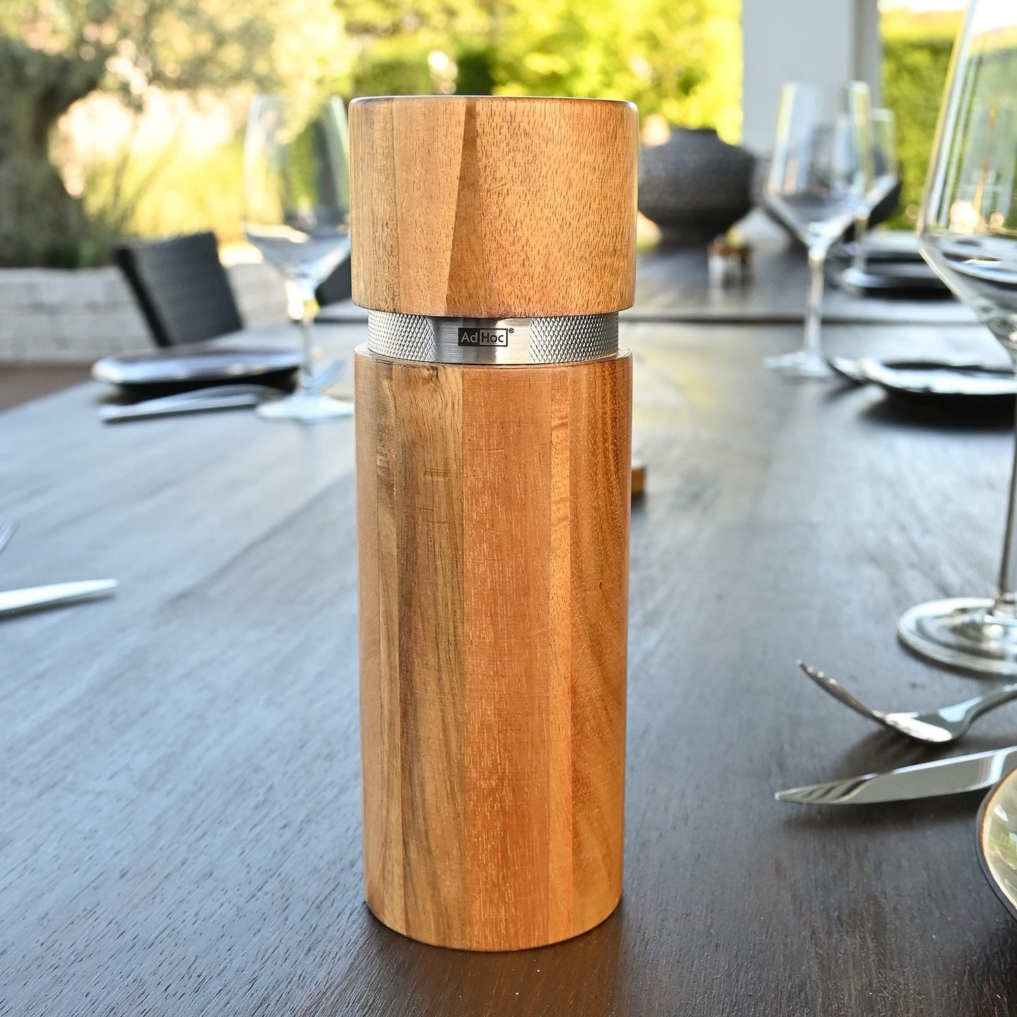 AdHoc Profi Pepper or Salt Mill - Seasoning Mill with Ceramic Grinding Mechanism - Salt & Pepper Grinder with Adjustable Settings - Stainless Steel & Wood