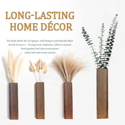 Wall Vase Set of 4 – Wooden Hanging Vases with Pampas Grass & Eucalyptus Dried Flowers – Modern Farmhouse Home Decor for Living Room, Entryway, Bathroom, Hallway & Dining Room