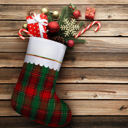 URATOT 12 Pack 15 Inches Christmas Stockings Red and Green Plaid Pattern Felt Christmas Holiday Stockings Christmas Tree Hanging Ornaments Xmas Fireplace Decoration Set